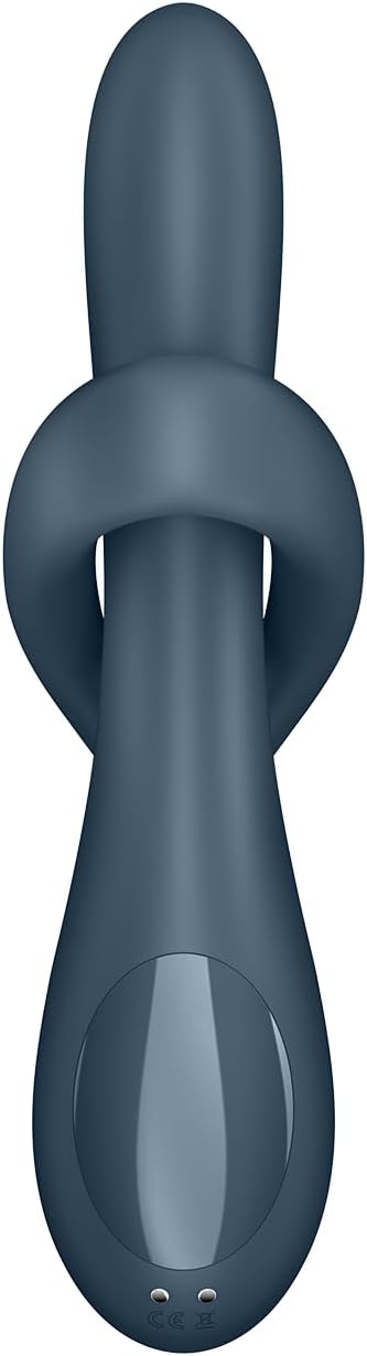 Front view of Satisfyer Heat Flex 4 warming rabbit vibrator in blue silicone