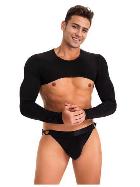 Men's Ice Silk Long Sleeves Crop Top With Thongs