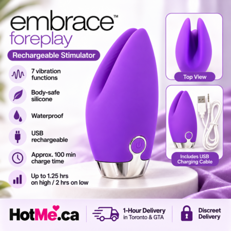 CalExotics Embrace Foreplay rechargeable purple silicone stimulator front view